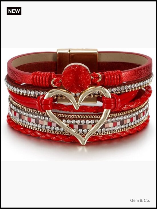 Jewelry - Boho Leather Wrap Multi-Layer Pearl Crystal Bracelet Bangle Jewelry